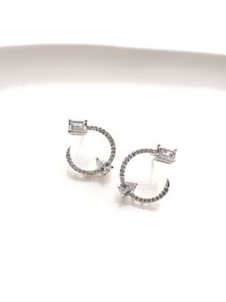 Peach Tassels - Silver White Gemstones Hoop Earrings