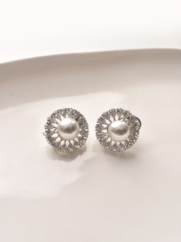 Peach Tassels - White Ad Pearl-Like Centres Stylish Stone Stud Earrings