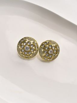 Peach Tassels - White Beautiful Kundan Stud Earrings