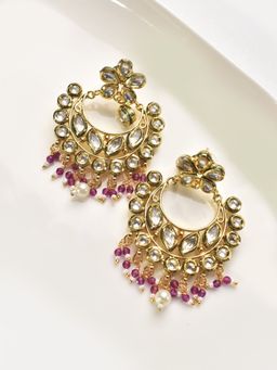 Peach Tassels - Multi-Color Chandbali Kundan Earrings