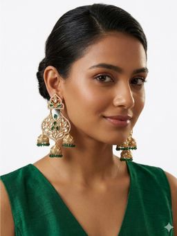Peach Tassels - Golden Multi-Color Stones Jhumka Earrings
