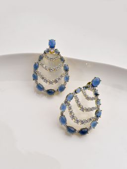 Peach Tassels - Blue Stone Drop Earrings