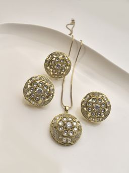 Peach Tassels - White Circular Designs & Embedded Stones Jewellery Set