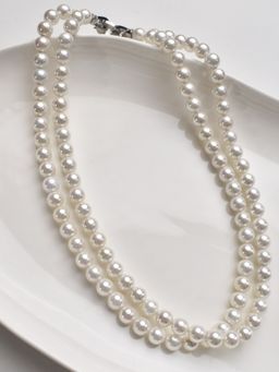 Peach Tassels - White Pearl Beads Necklace