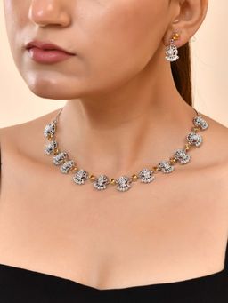 VOJ - Silver Plated Ad Yellow Stone Temple Necklace Set