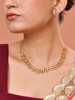 VOJ - Gold Plated Geometrical Shaped White Ad Necklace Set