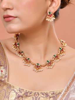 VOJ - Gold Tone Multi-Color Floral Necklace Set