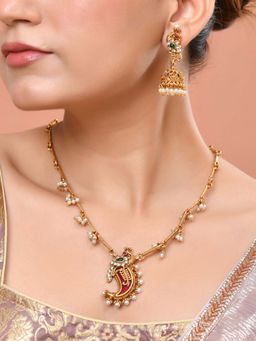 VOJ - Gold Plated Antique Design Multi-Color Necklace Set