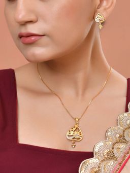 VOJ - Multi-Color Gold Plated Floral Design Triangular Necklace Set