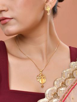 VOJ - Multi-Color Gold Plated Peacock Shaped Necklace Set