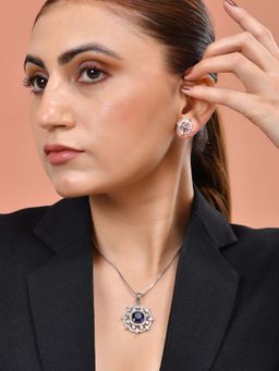 VOJ - Silver Plated Blue Circular Stone Studded Necklace Set