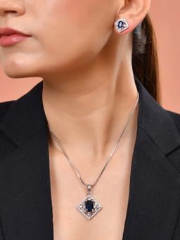 VOJ - Silver Plated Blue Rectangular Shaped Stone Necklace Set