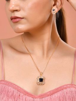 VOJ - Gold Plated Blue Square Shaped Stone Studded Necklace Set