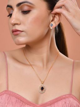 VOJ - Gold Plated Blue Oval Shaped Cz Necklace Set