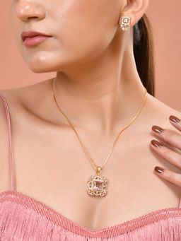 VOJ - Gold Tone Square Shaped White Cz Necklace Set