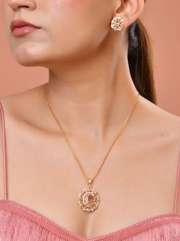 VOJ - Gold Toned Circular Shaped White Cz Stone Studded Necklace Set