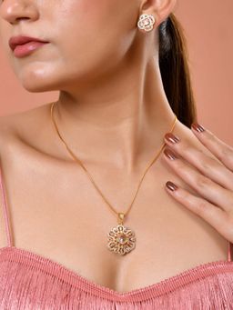 VOJ - Gold Plated Circular White Ad Stone Studded Necklace Set