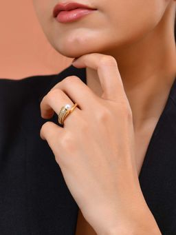 VOJ - White Gold Plated Anti Tarnished Pearl & Ad Stone Studded Ring