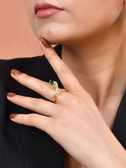 VOJ - Gold Plated Snake Design Multi-Color Ad Stone Ring