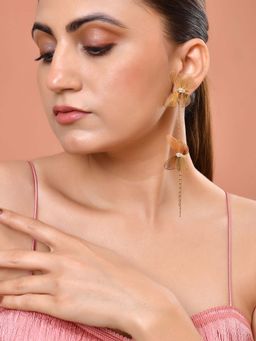VOJ - White Gold Toned Butterfly Design with Tassel Studs Earrings