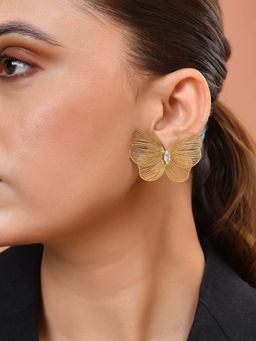 VOJ - White Gold Plated Butterfly Shaped Studs Earrings