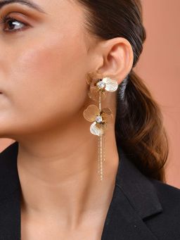 VOJ - White Gold Toned Floral Design with Tassel Earrings