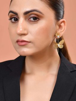 VOJ - White Gold Toned Single Butterfly Design with Tassel Earrings