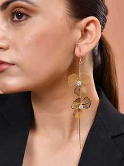 VOJ - White Gold Toned Floral Design with Tassel Drop Earrings