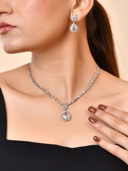 VOJ - Silver Plated White Drop Shaped Stone Ad Stone Necklace Set