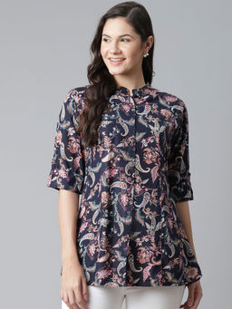 Divena - Blue Printed Rayon Top