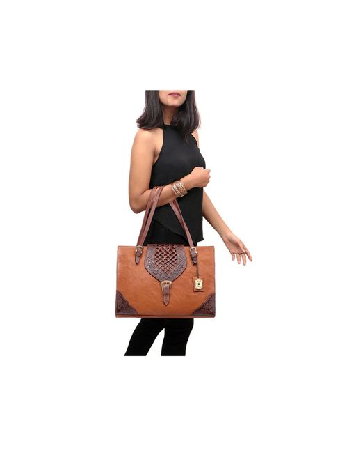 Buy Hidesign Belle Star 01 Tan Leather Women's Shoulder Bag Online