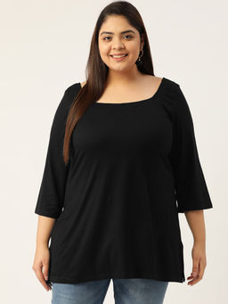 theRebelinme - Plus Size Black Solid Colour Longline Top