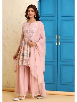 Zolo Label - Mauve Pink Peplum Kurta Sharara with Dupatta (Set of 3)