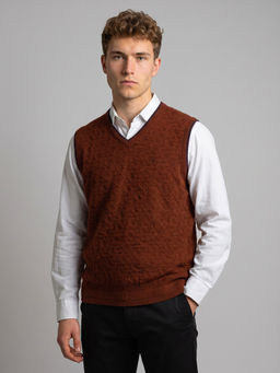 Monte Carlo - Brown Regular Fit Sleeveless V-Neck Woven Sweater