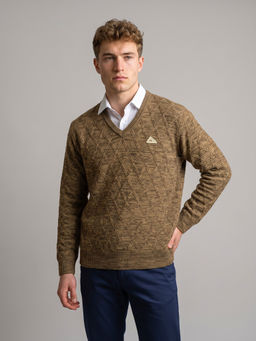 Monte Carlo - Khaki Regular Fit Full Sleeve V-Neck Woven Sweater