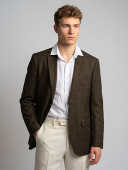 Monte Carlo - Brown Regular Fit Full Sleeve Lapel Collar Checks Blazer
