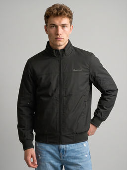 Monte Carlo - Grey Regular Fit Full Sleeve Stand Collar Solid Bomber Jacket