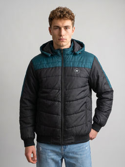 Monte Carlo - Black Regular Fit Full Sleeve Detachable Hood Solid Puffer Jacket