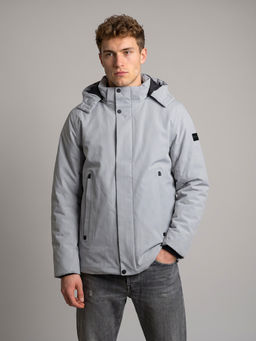 Monte Carlo - Grey Regular Fit Full Sleeve Detachable Hood Solid Parka Jacket
