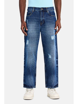 Snitch - Blue Knee Rips Loose Casual Jeans