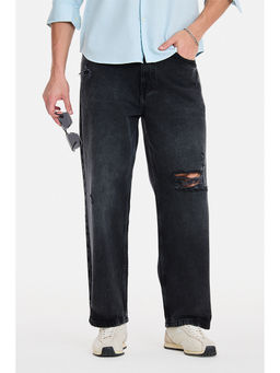 Snitch - Charcoal Grey Knee Rips Loose Casual Jeans