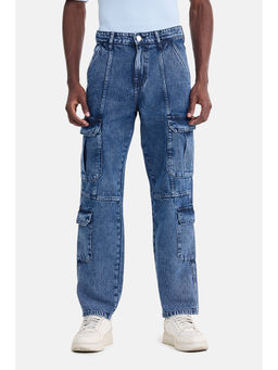 Snitch - Blue Acid Wash Loose Casual Cargo Jeans
