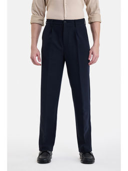 Snitch - Navy Blue Textured Straight Casual Trousers