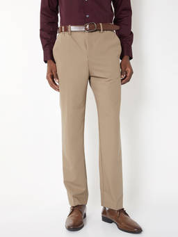 max - Beige Solid Trousers
