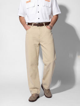max - Beige Urbn Solid Loose Fit Trousers