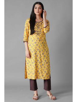 Aurelia - Mustard Glittered Geometric Print Kurta Trousers (Set of 2)