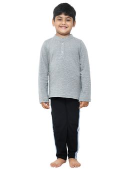 FUNKRAFTS - Boys Cotton Henley Neck T-Shirt & Pyjama Grey & Black (Set of 2)