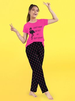 FUNKRAFTS - Girls Half Sleeves Printed T-Shirt & Pyjama Pink (Set of 2)