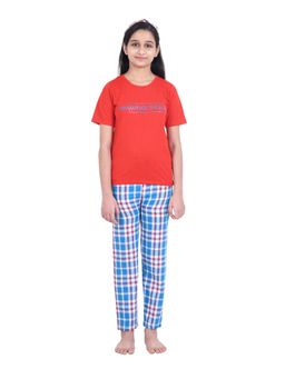 FUNKRAFTS - Girls Half Sleeves Checks Printed T-Shirt & Pyjama (Set of 2)