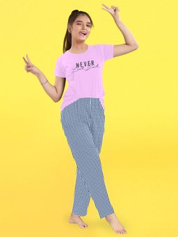 FUNKRAFTS - Girls Half Sleeves Printed T-Shirt & Pyjama Pink (Set of 2)